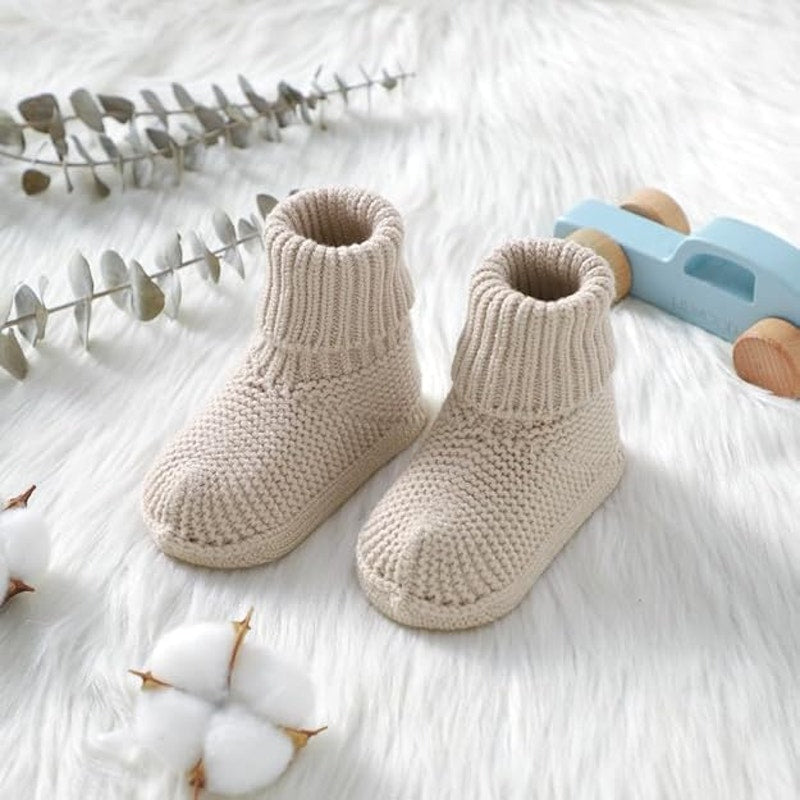 Tan Soft Knit Crib Shoes for Newborn Babies