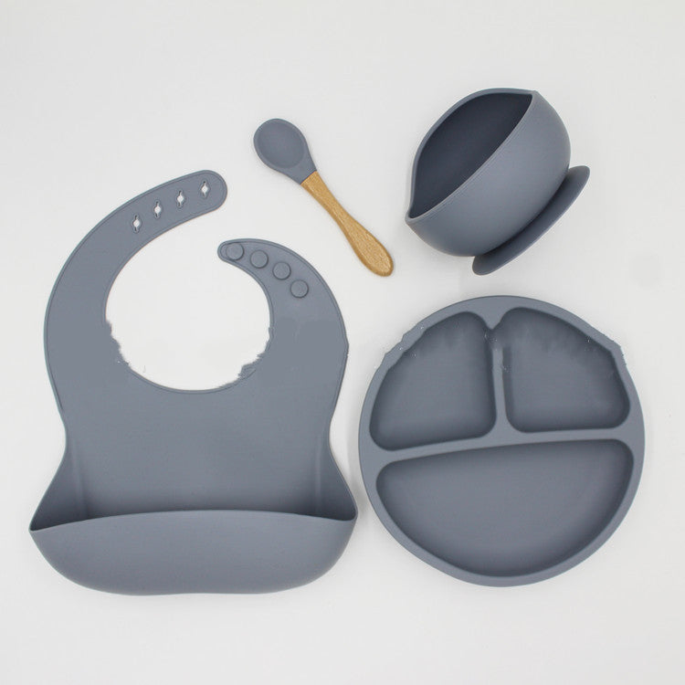 4 Piece Set Silicone Baby Bowl Bib Plate Set
