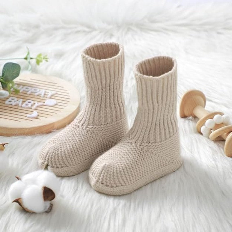 Tan Soft Knit Crib Shoes for Newborn Babies