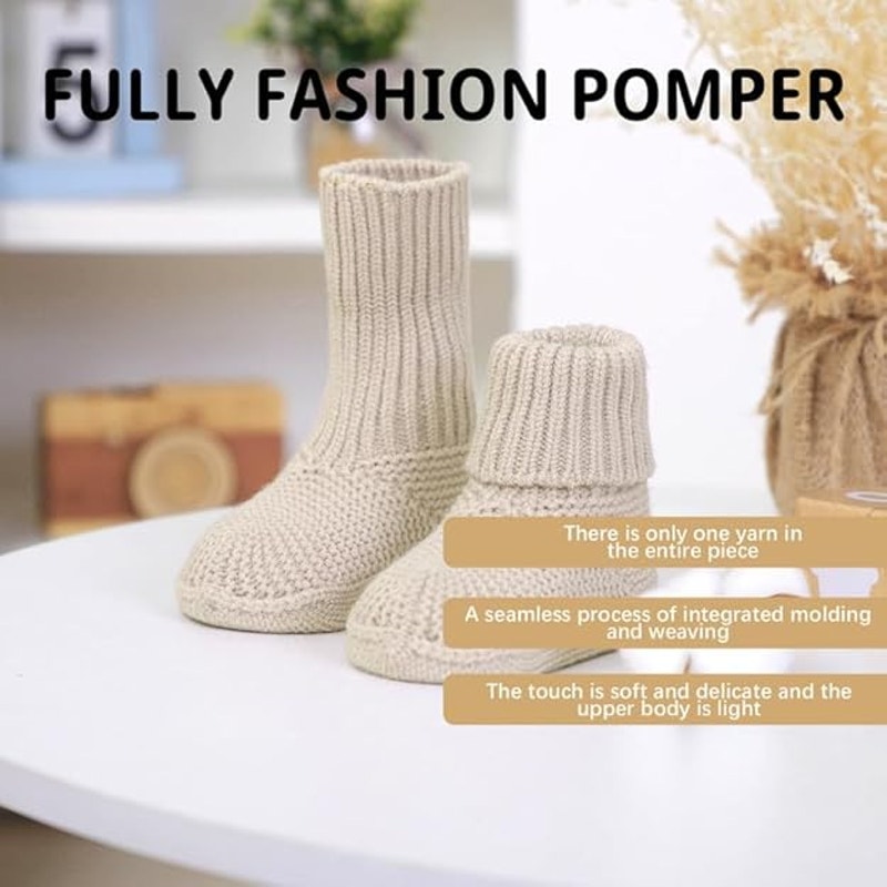 Tan Soft Knit Crib Shoes for Newborn Babies