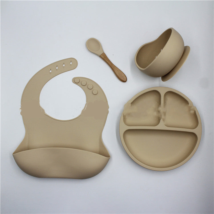 4 Piece Set Silicone Baby Bowl Bib Plate Set