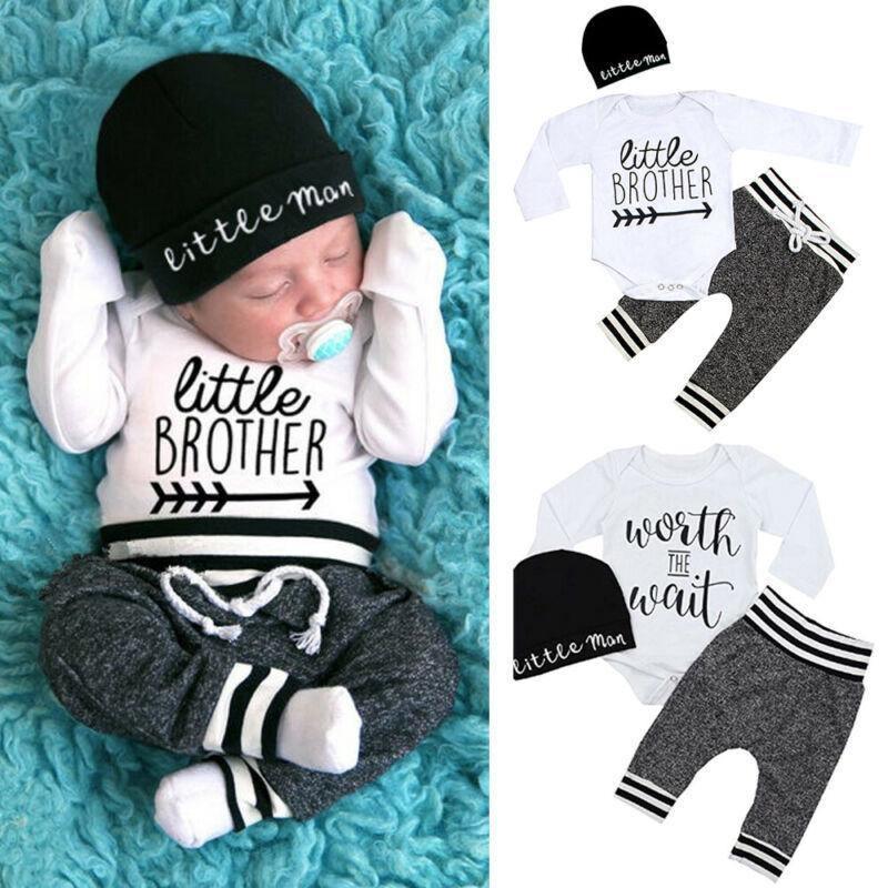 Long Sleeve Romper Pant Hat Outfit Clothes Set for Baby Kids