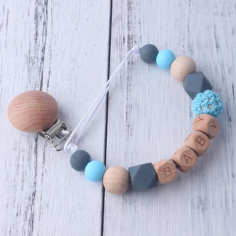 Baby Wooden Chewable Pacifier Holder Clips