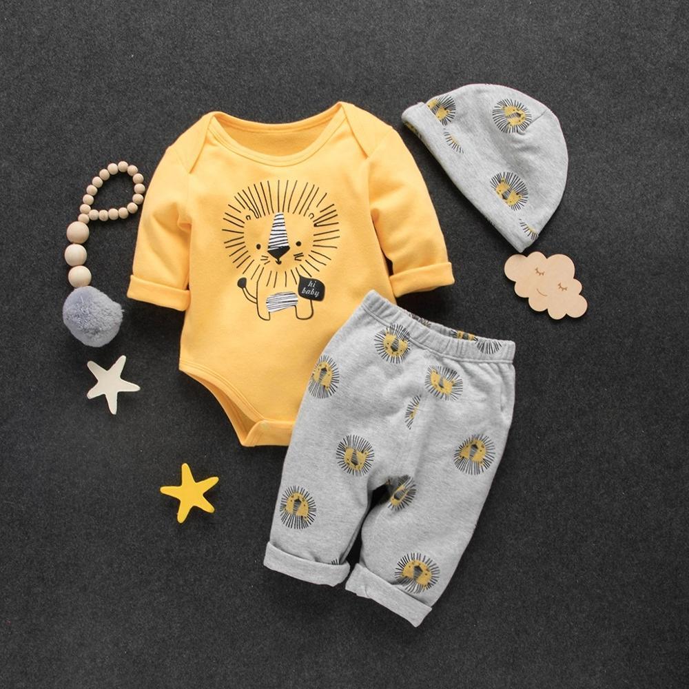 Casual Baby Bodysuit Pants Hat Suit Pajamas Set