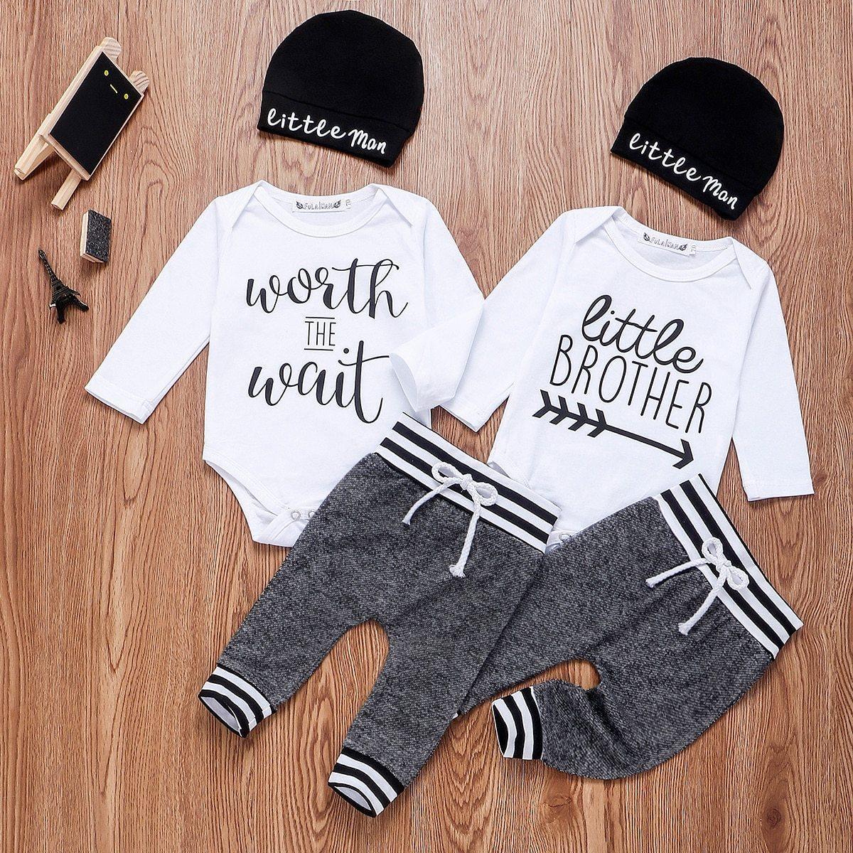 Long Sleeve Romper Pant Hat Outfit Clothes Set for Baby Kids