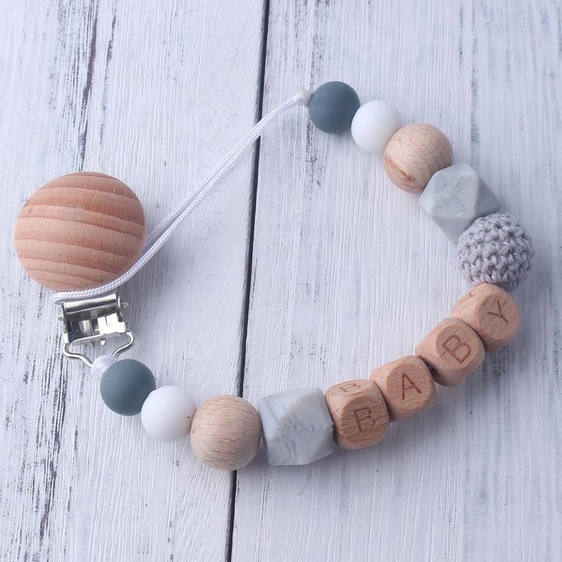 Baby Wooden Chewable Pacifier Holder Clips