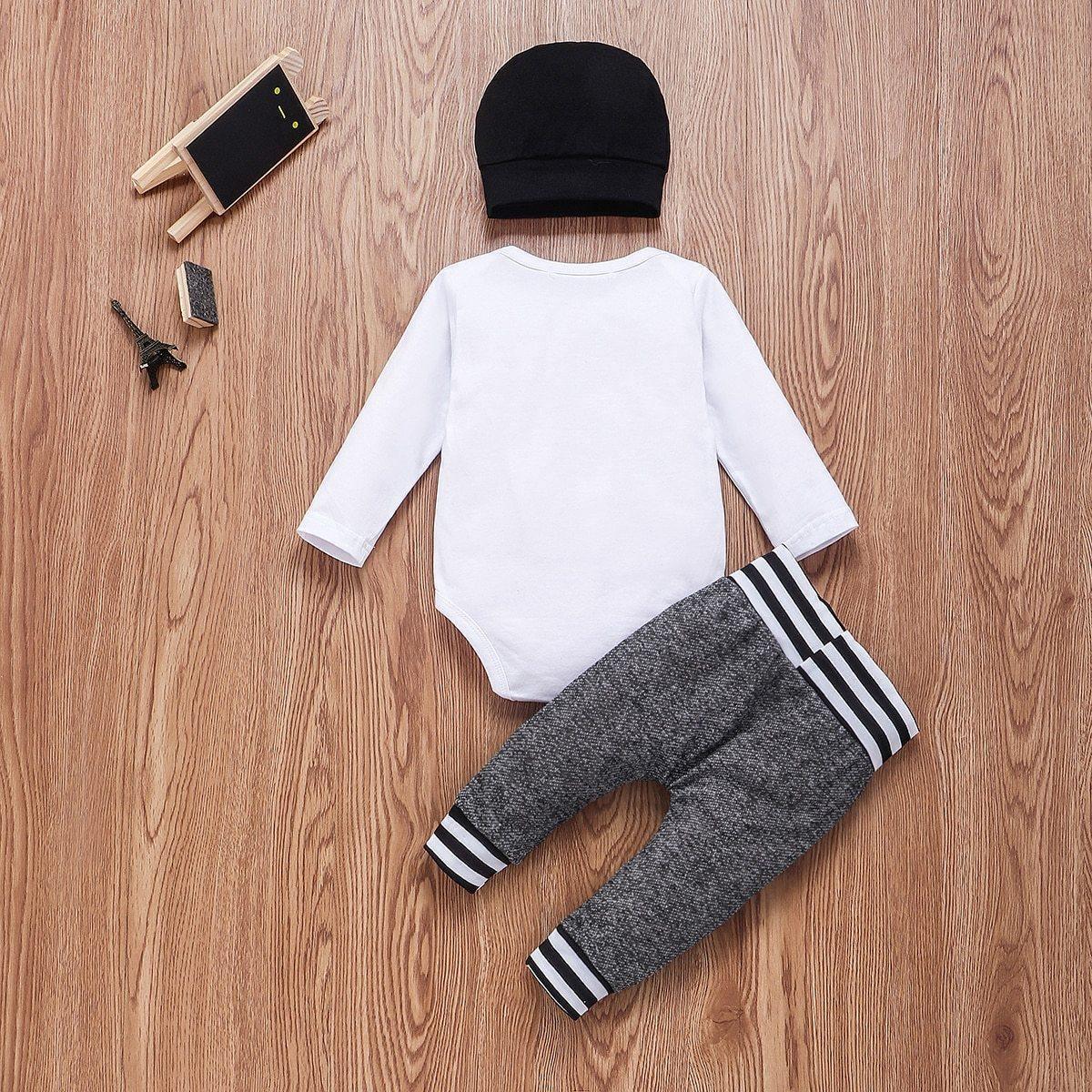 Long Sleeve Romper Pant Hat Outfit Clothes Set for Baby Kids