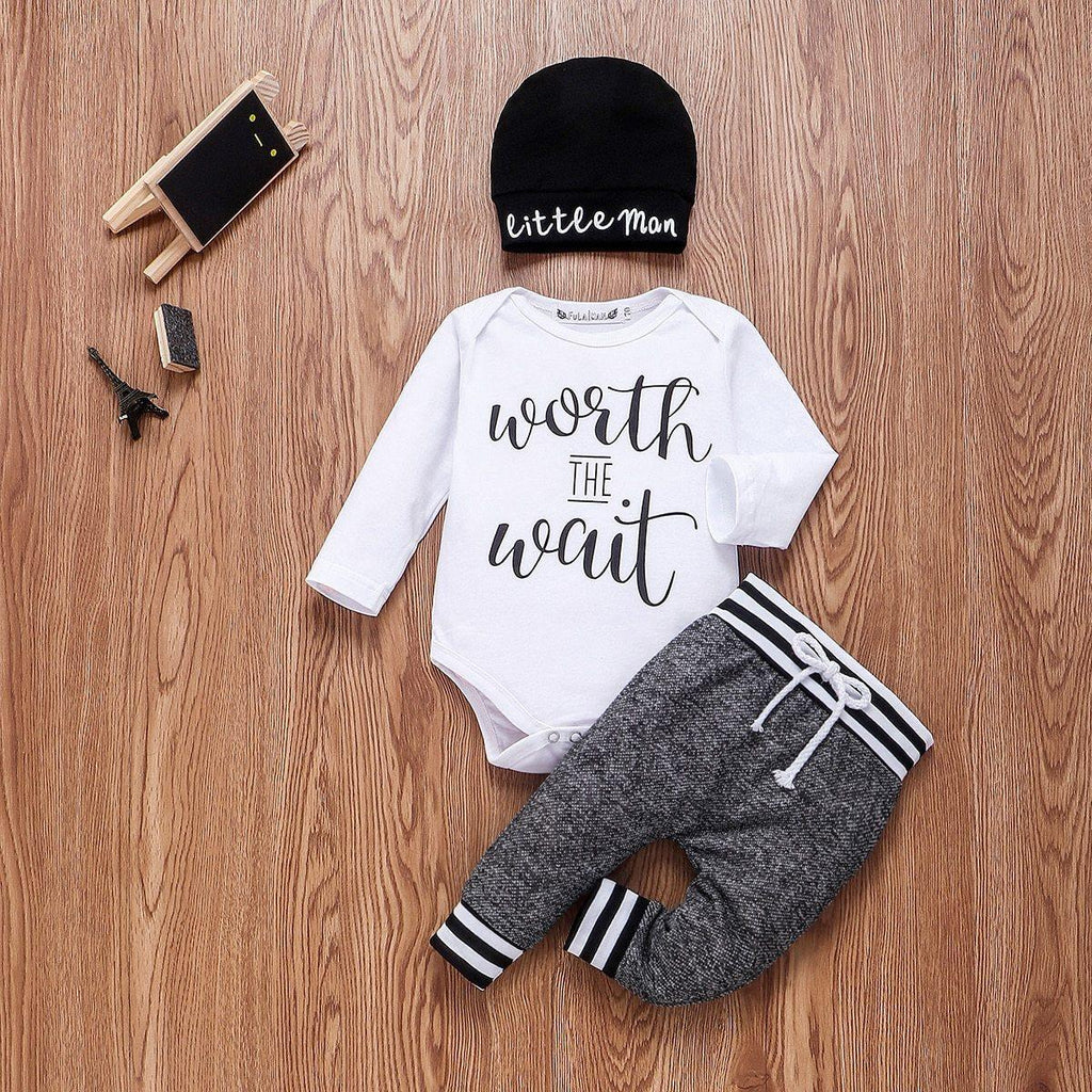 Long Sleeve Romper Pant Hat Outfit Clothes Set for Baby Kids