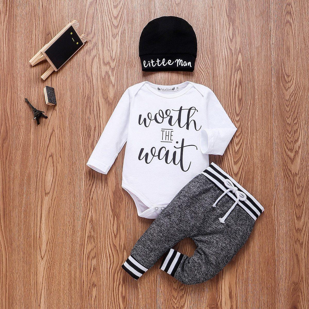 Long Sleeve Romper Pant Hat Outfit Clothes Set for Baby Kids