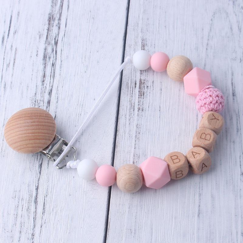 Baby Wooden Chewable Pacifier Holder Clips