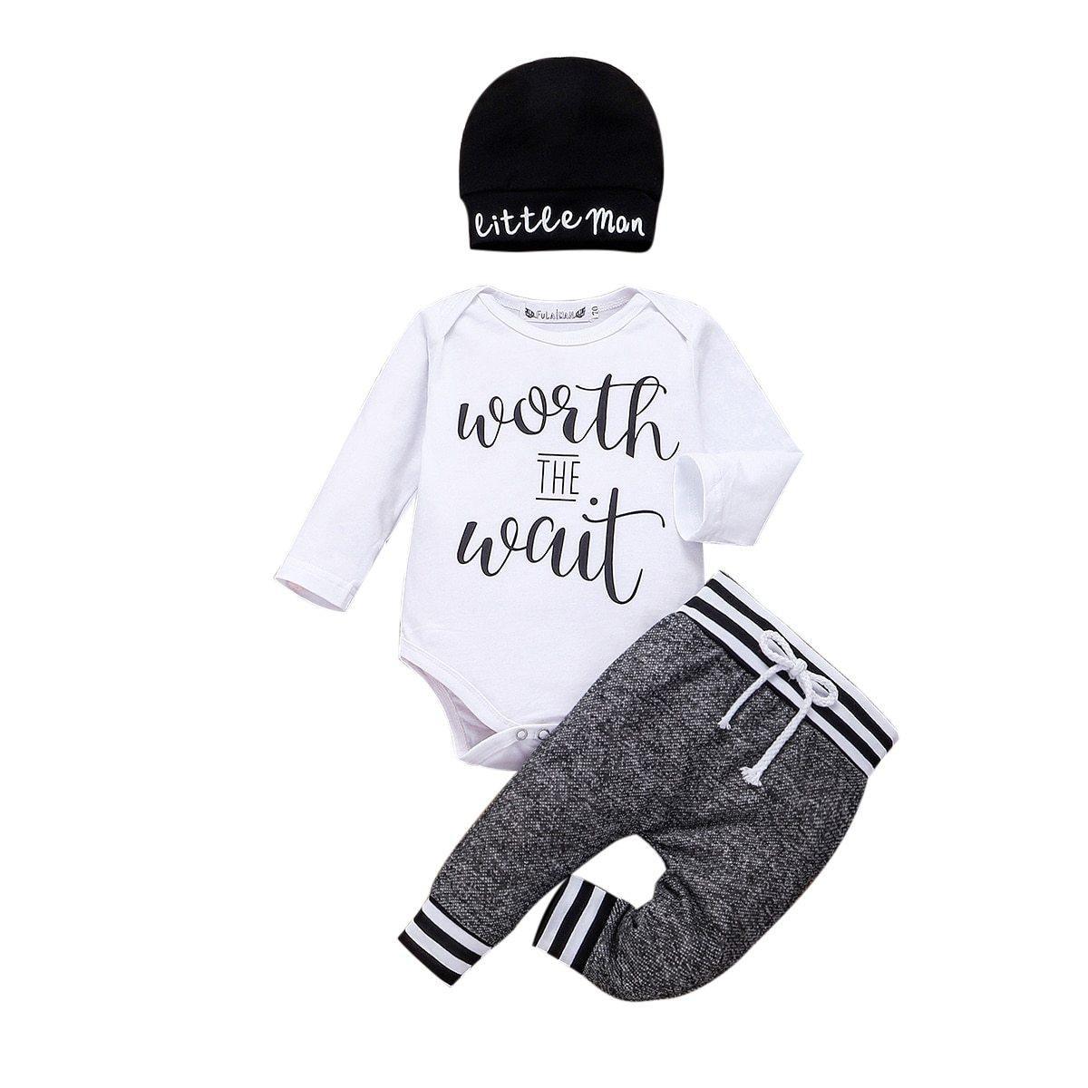 Long Sleeve Romper Pant Hat Outfit Clothes Set for Baby Kids