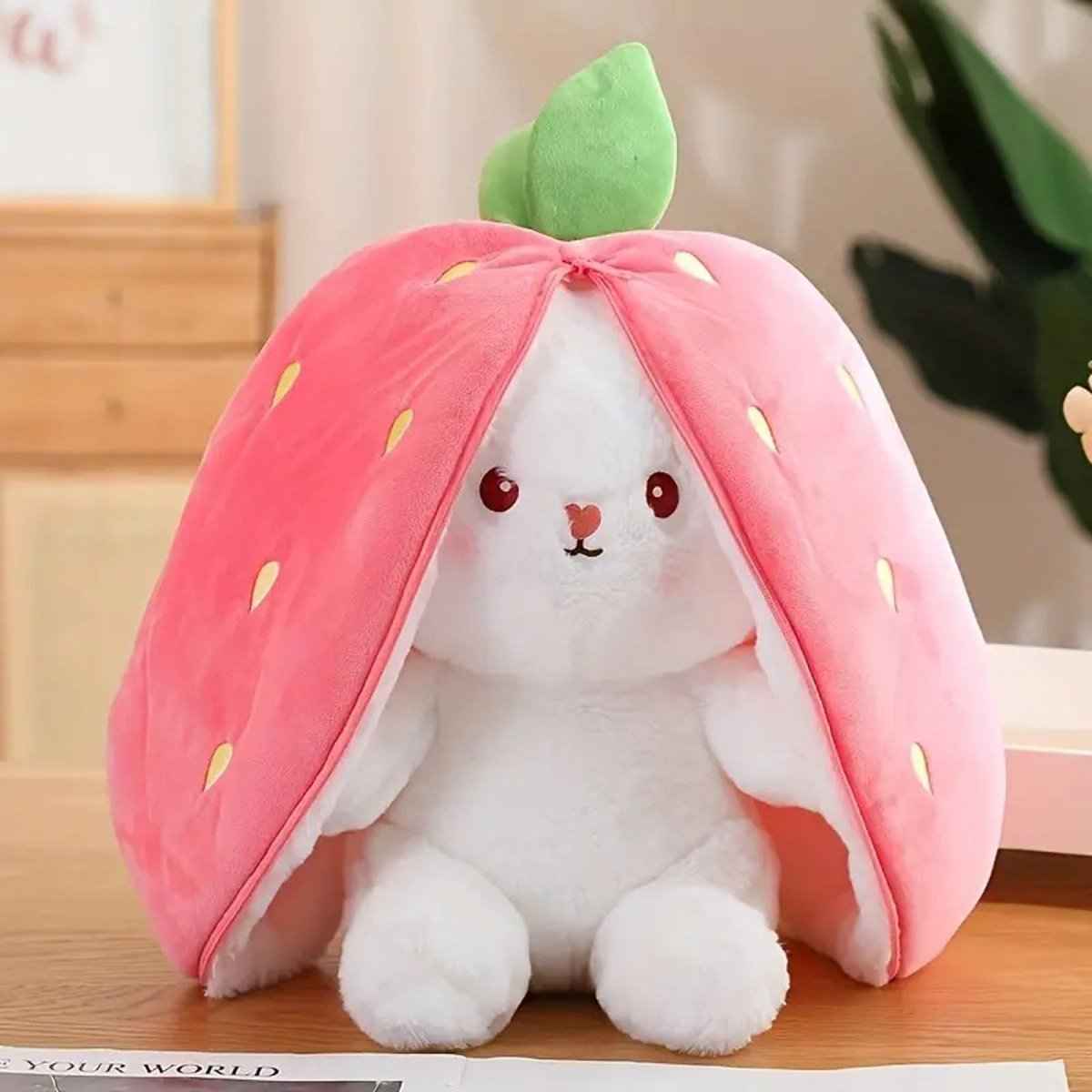 Reversible Strawberry Bunny Plush Toy