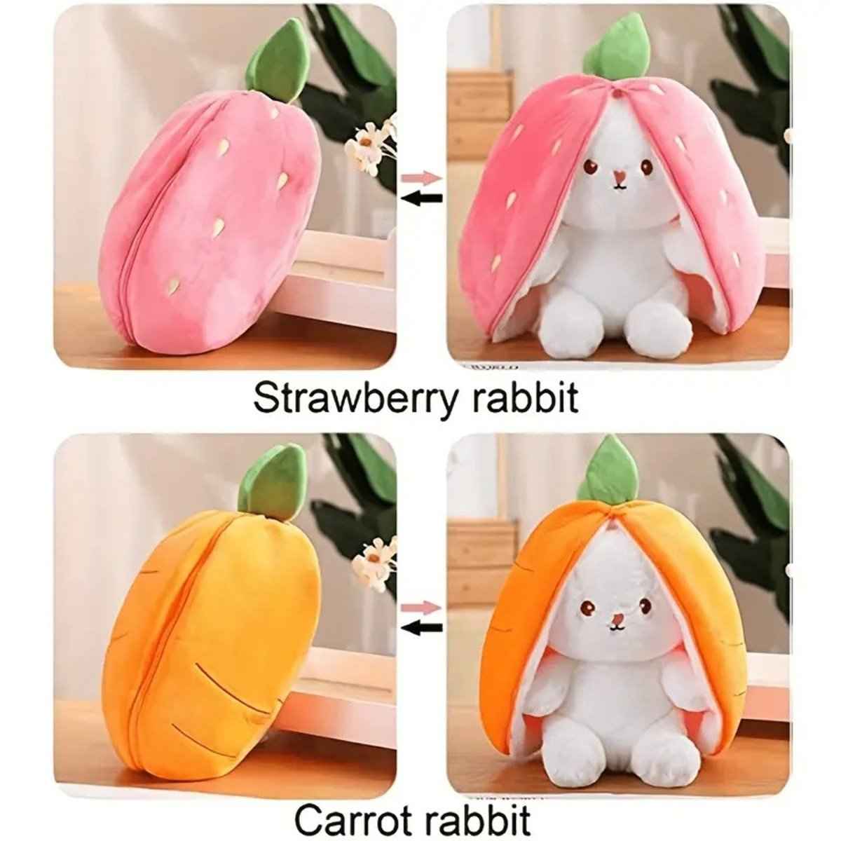 Reversible Strawberry Bunny Plush Toy