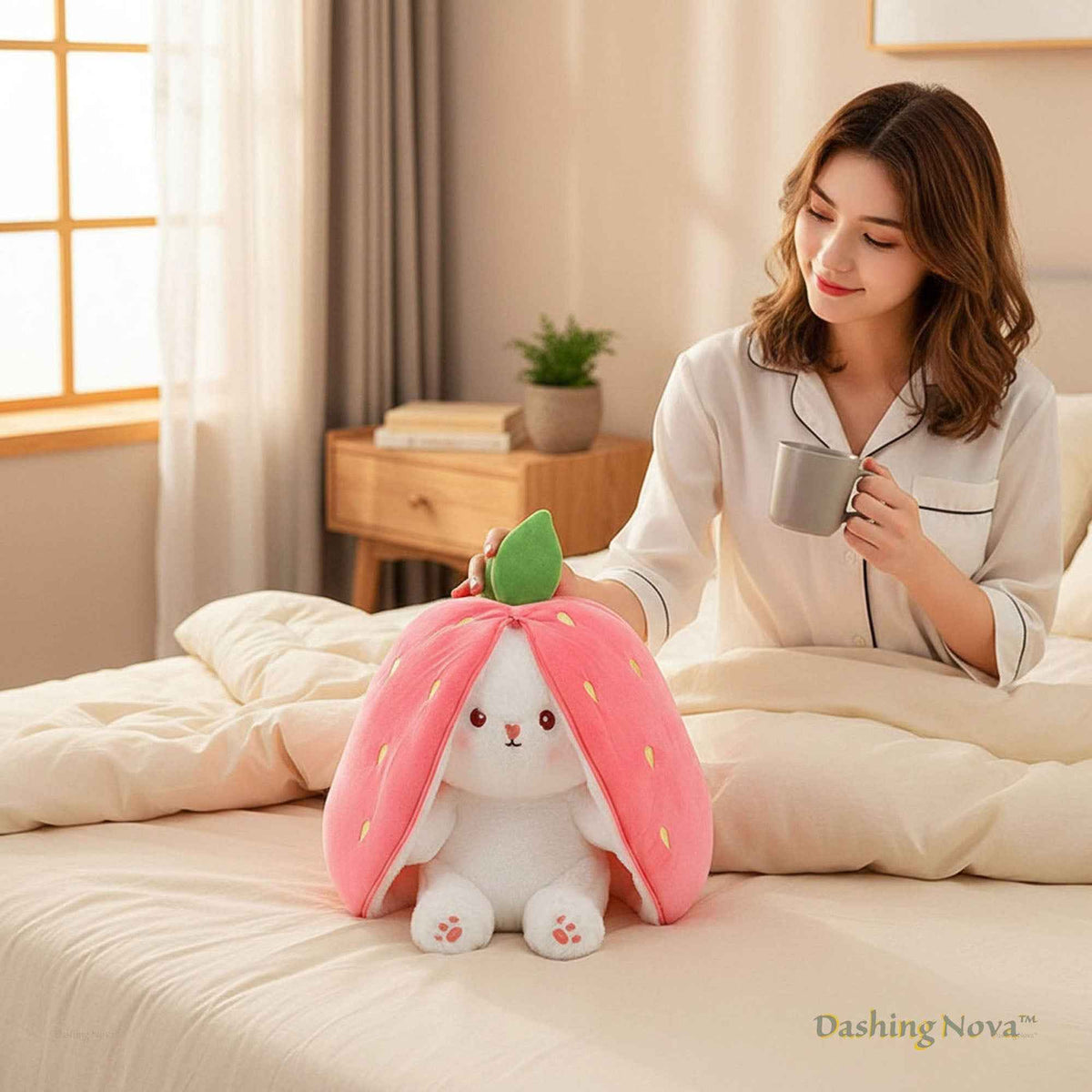 Reversible Strawberry Bunny Plush Toy