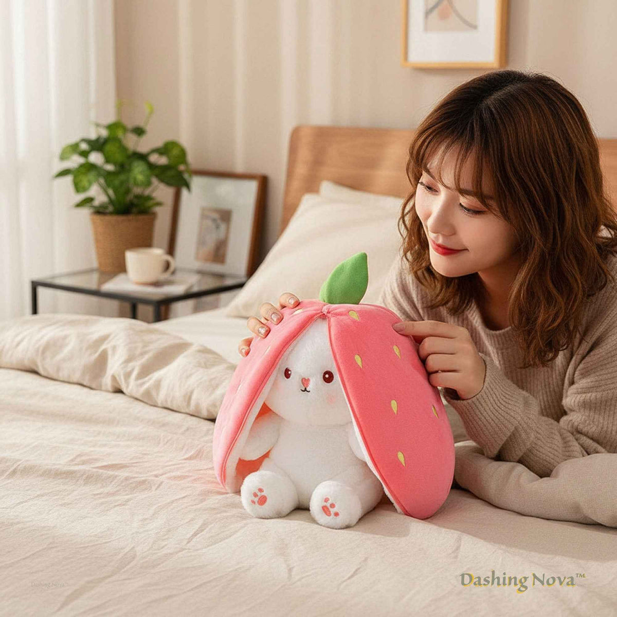 Reversible Strawberry Bunny Plush Toy