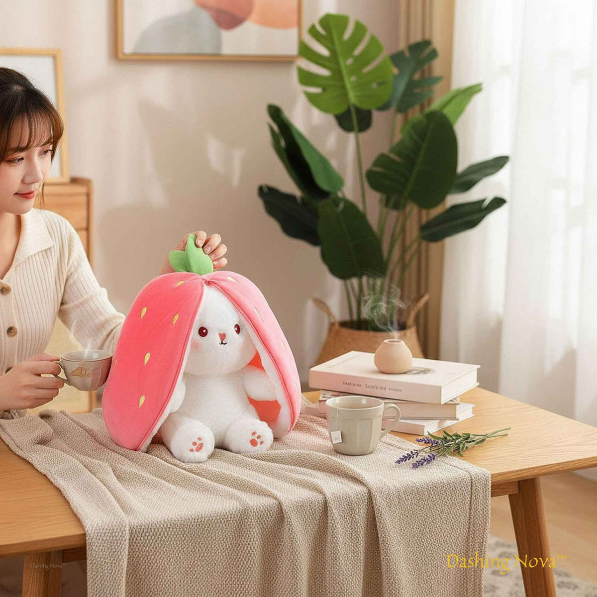 Reversible Strawberry Bunny Plush Toy