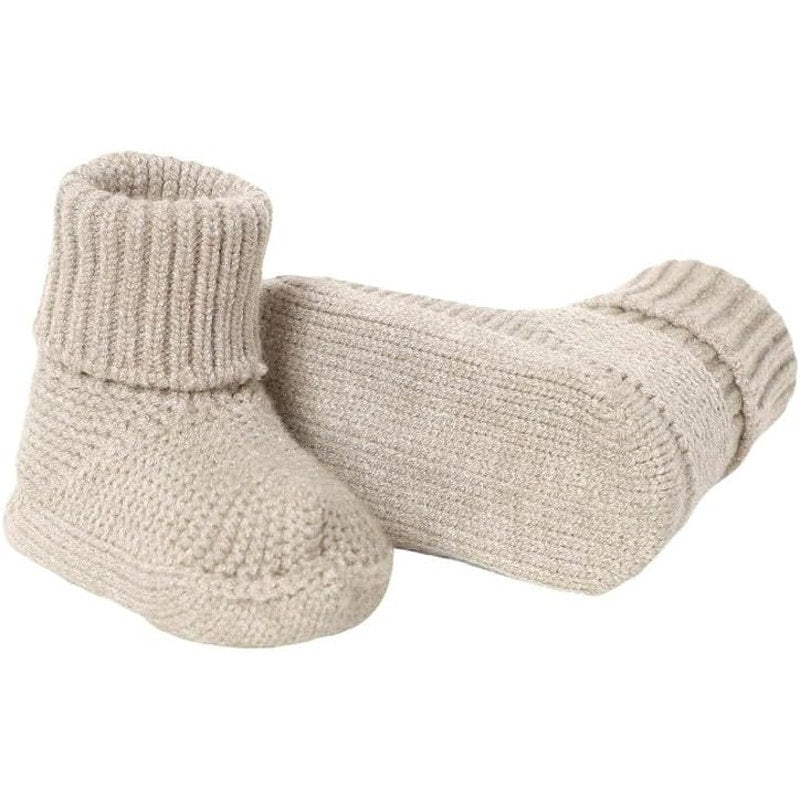 Tan Soft Knit Crib Shoes for Newborn Babies
