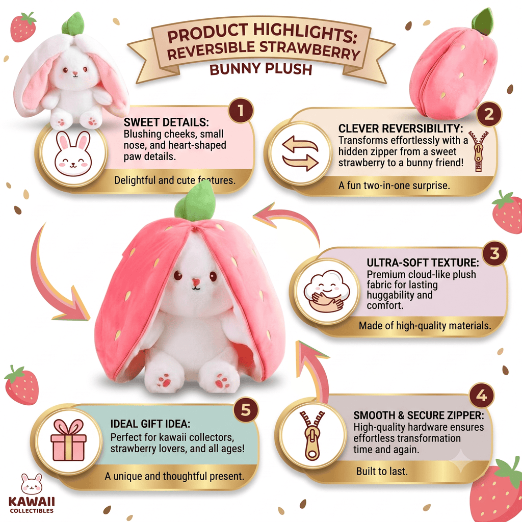 Reversible Strawberry Bunny Plush Toy