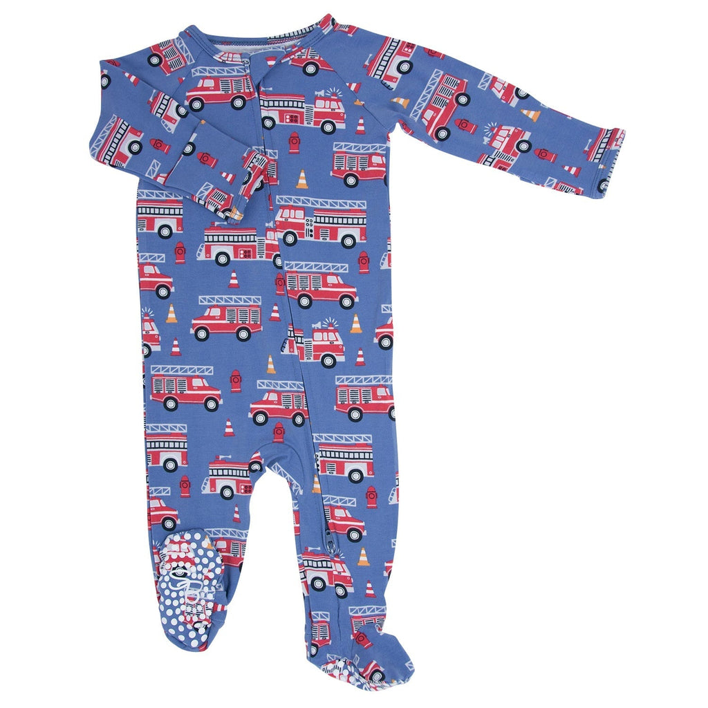 Blue Fire Truck Zipper Footie for Baby Boys